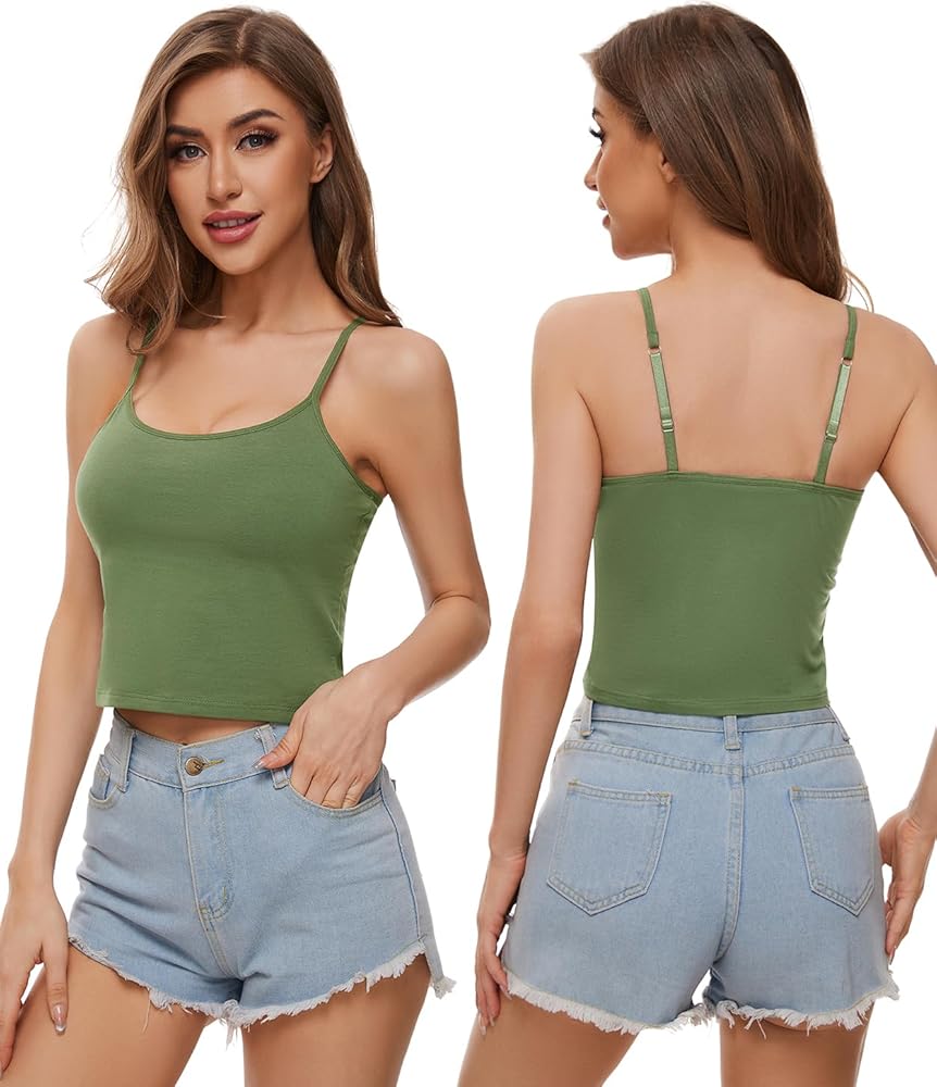 Air Curvey 3-Pack Womens Short Camisole Built in Bra Cotton
